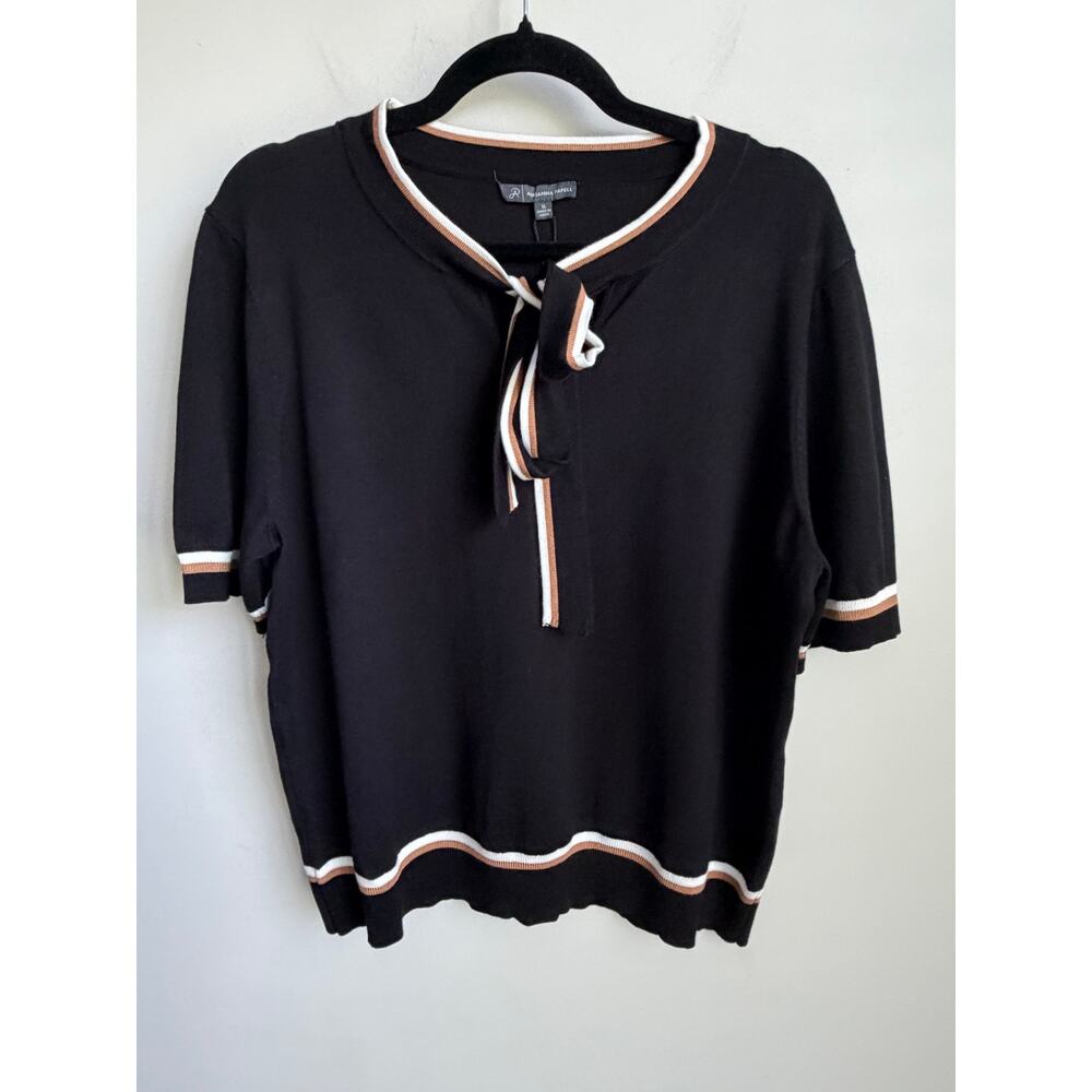 Adrianna Papell Double Tipped Tie Neck Sweater Black Ivory Camel Womens XL NWT - Picture 3 of 9